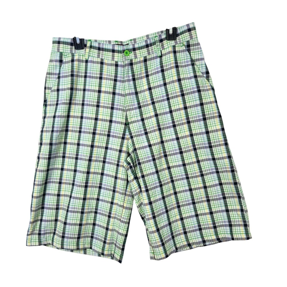 Red Ape Plaid Shorts Mens‎ Large Green White Black Y2K Skater Relaxed Vintage